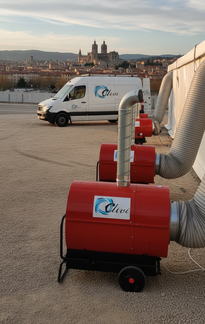 Generador de calor CLIVI para alquiler en Girona, ideal para eventos y naves.