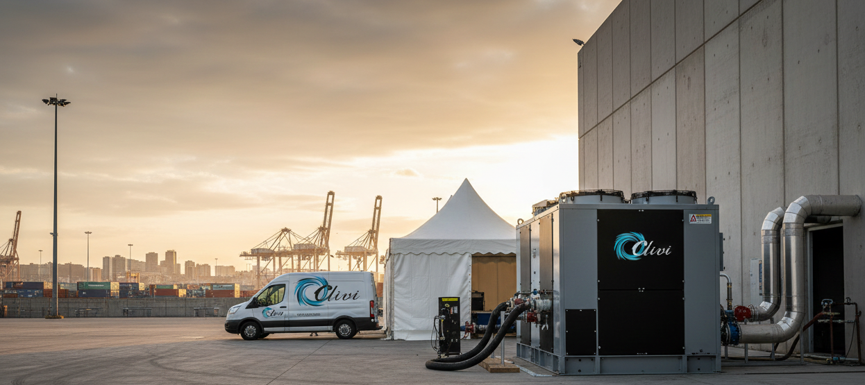 Enfriadora de agua (chiller) industrial de CLIVI en Tarragona para refrigeración de procesos o eventos grandes.