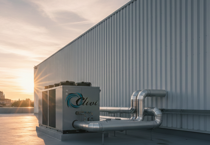 conexiones-hidraulicas-chiller-alquiler-clivi Detalle de conexiones hidráulicas rápidas en una instalación temporal de enfriadora de agua.